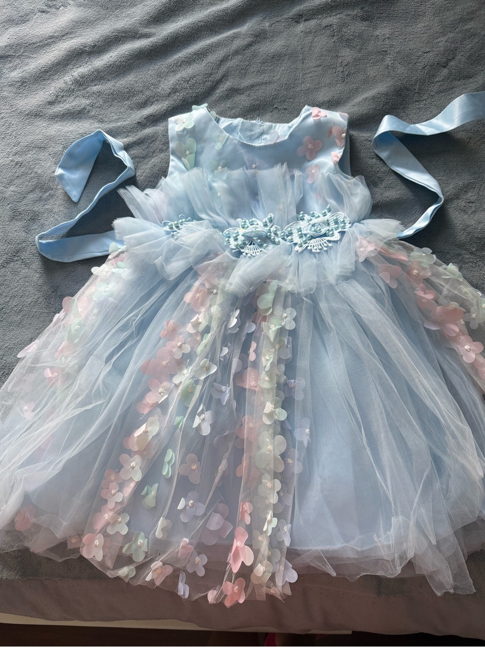 Light Blue Floral Tulle Kids Costume Dress by